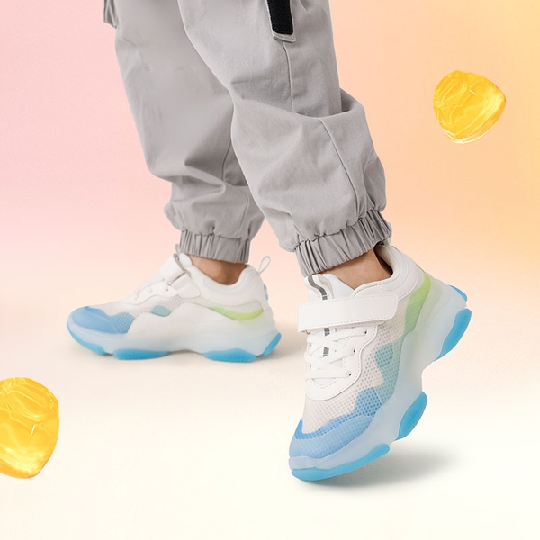 Kids Jelly Outsole Lightweight Breathable Sneakers - WHITE BLUE - 1